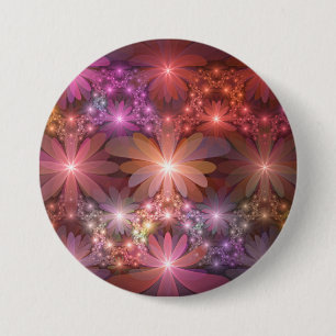 Bed Of Flowers Colorful Shiny Abstract Fractal Art 3 Inch Round Button