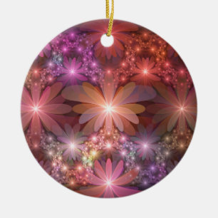Bed Of Flowers Colorful Shiny Abstract Fractal Art Ceramic Ornament
