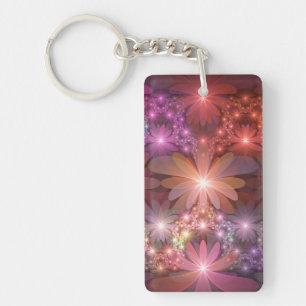 Bed Of Flowers Colorful Shiny Abstract Fractal Art Keychain