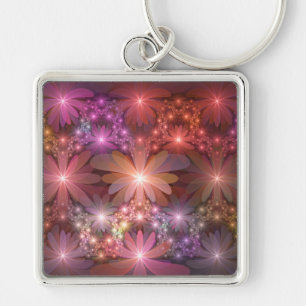 Bed Of Flowers Colorful Shiny Abstract Fractal Art Keychain
