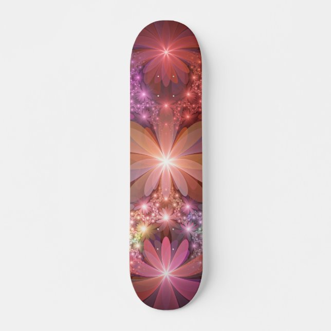 Bed Of Flowers Colorful Shiny Abstract Fractal Art Skateboard (Front)