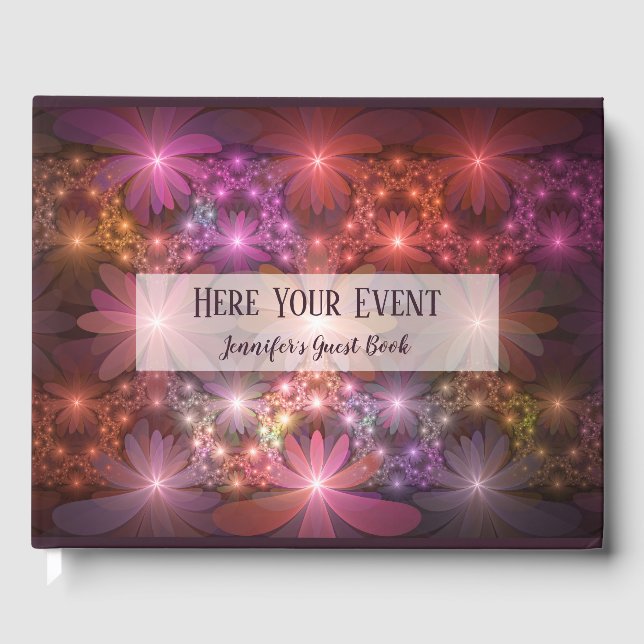 Bed Of Flowers Colourful Abstract Fractal Art Name Guest Book (Front)
