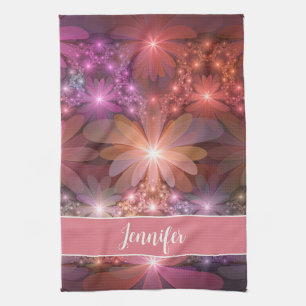 Bed Of Flowers Colourful Abstract Fractal Art Name Kitchen Towel