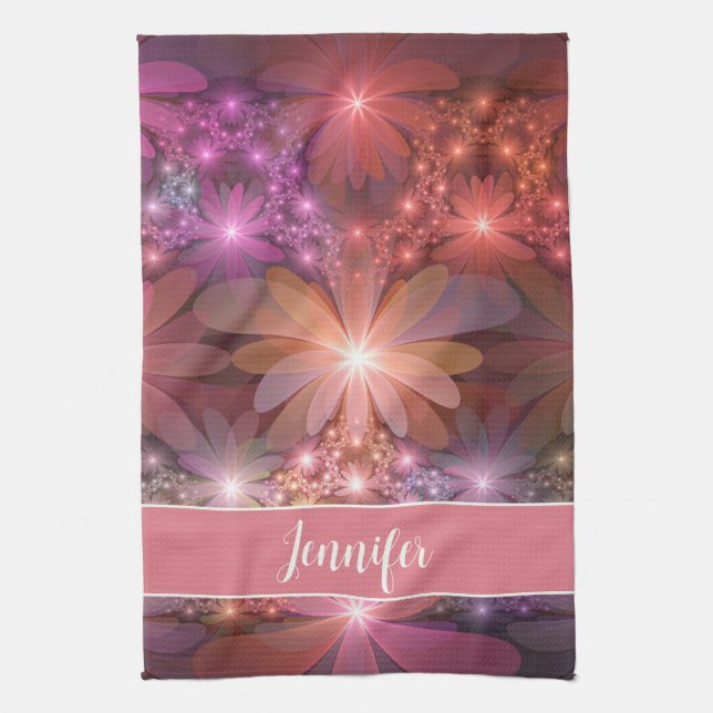 Bed Of Flowers Colourful Abstract Fractal Art Name Kitchen Towel (Vertical)