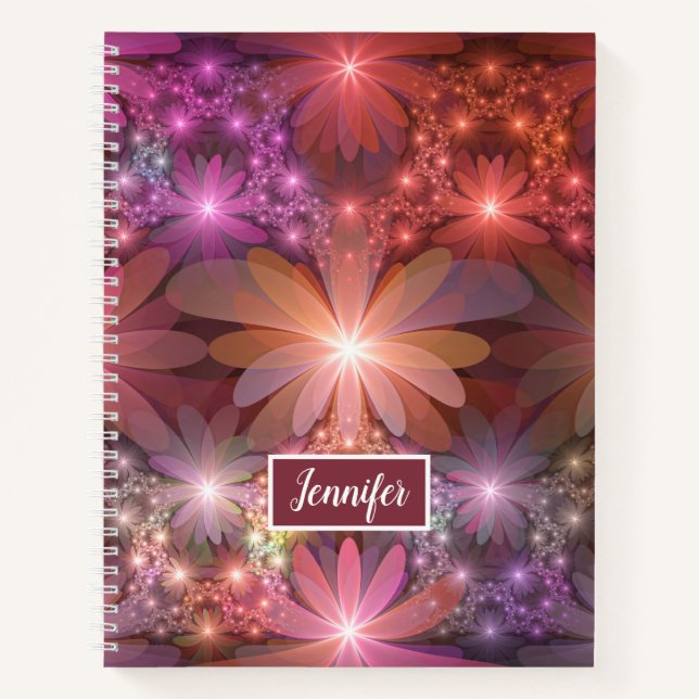 Bed Of Flowers Colourful Abstract Fractal Art Name Notebook (Front)