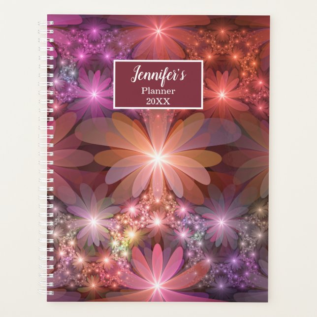 Bed Of Flowers Colourful Abstract Fractal Art Name Planner (Front)
