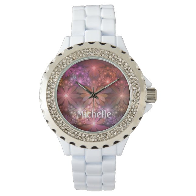 Bed Of Flowers Colourful Abstract Fractal Name Watch (Front)
