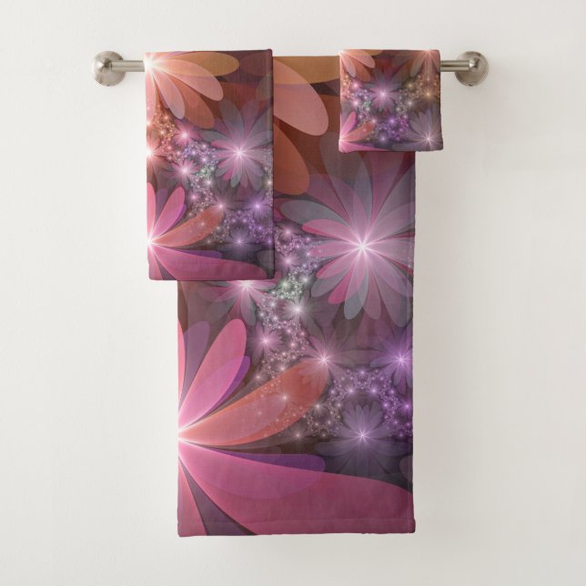 Bed Of Flowers Colourful Shiny Abstract Fractal Ar Bath Towel Set (Insitu)