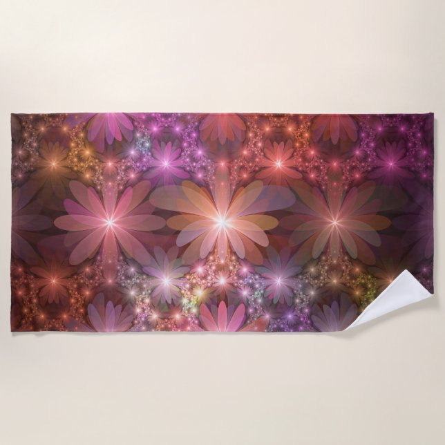Bed Of Flowers Colourful Shiny Abstract Fractal Ar Beach Towel (Front)