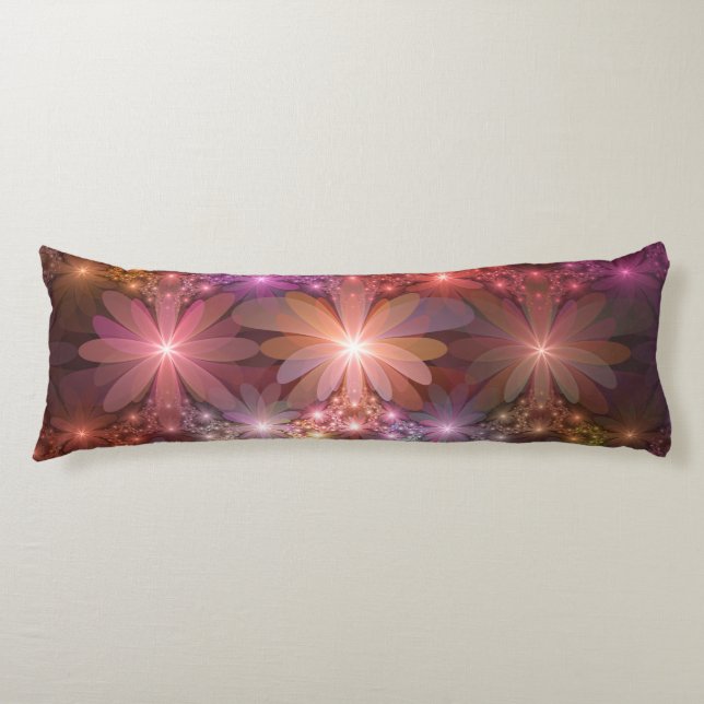 Bed Of Flowers Colourful Shiny Abstract Fractal Ar Body Pillow (Front)