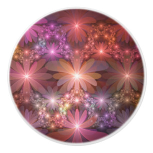 Bed Of Flowers Colourful Shiny Abstract Fractal Ar Ceramic Knob