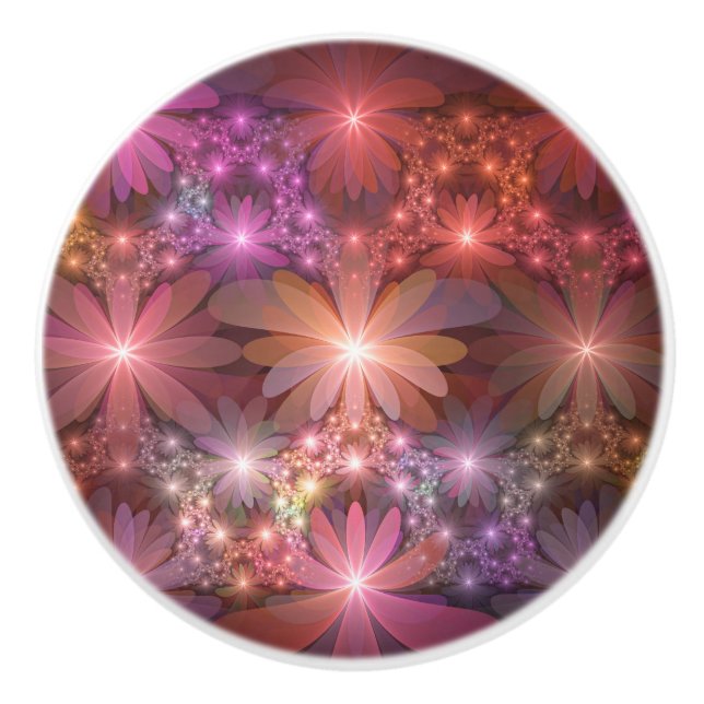 Bed Of Flowers Colourful Shiny Abstract Fractal Ar Ceramic Knob (Front)