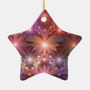 Bed Of Flowers Colourful Shiny Abstract Fractal Ar Ceramic Ornament