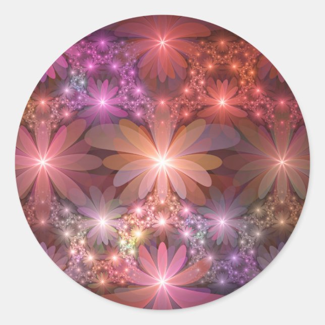 Bed Of Flowers Colourful Shiny Abstract Fractal Ar Classic Round Sticker (Front)