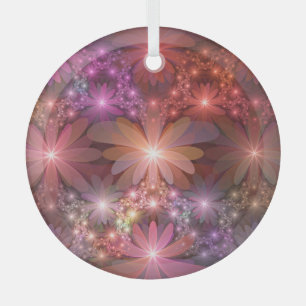 Bed Of Flowers Colourful Shiny Abstract Fractal Ar Glass Ornament