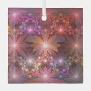 Bed Of Flowers Colourful Shiny Abstract Fractal Ar Glass Ornament