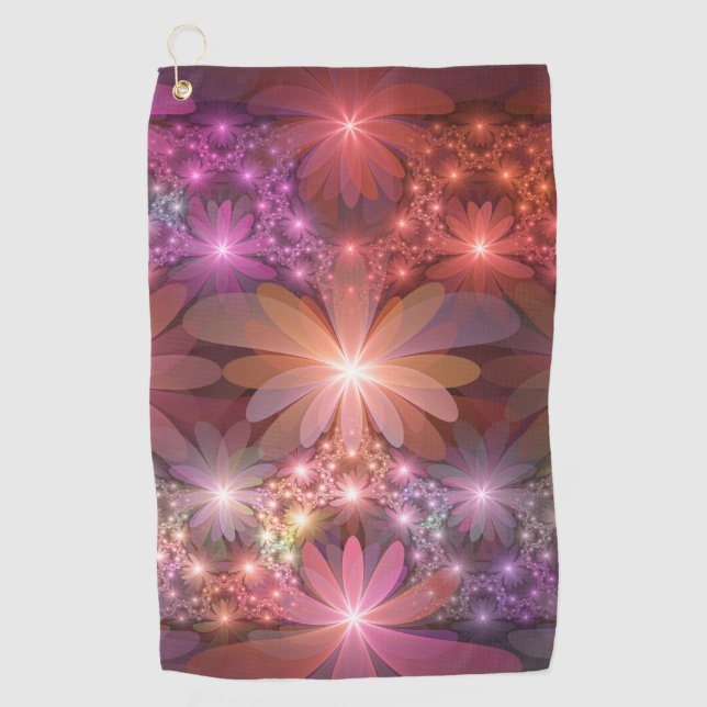 Bed Of Flowers Colourful Shiny Abstract Fractal Ar Golf Towel (Front)