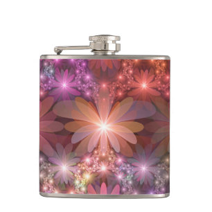 Bed Of Flowers Colourful Shiny Abstract Fractal Ar Hip Flask