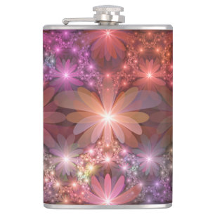 Bed Of Flowers Colourful Shiny Abstract Fractal Ar Hip Flask