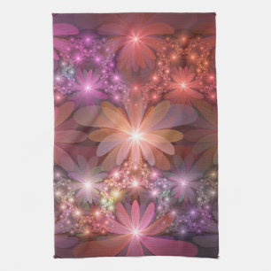 Bed Of Flowers Colourful Shiny Abstract Fractal Ar Kitchen Towel