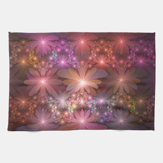 Bed Of Flowers Colourful Shiny Abstract Fractal Ar Kitchen Towel (Horizontal)