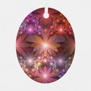 Bed Of Flowers Colourful Shiny Abstract Fractal Ar Metal Ornament