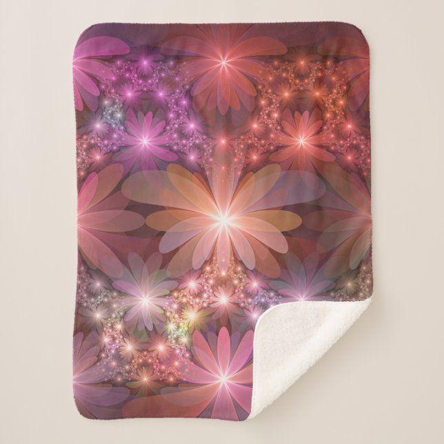 Bed Of Flowers Colourful Shiny Abstract Fractal Ar Sherpa Blanket (Front)