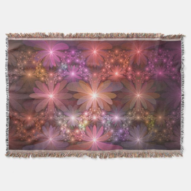 Bed Of Flowers Colourful Shiny Abstract Fractal Ar Throw Blanket (Front)