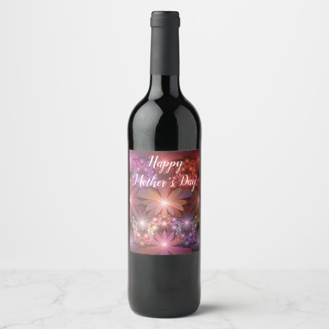 Bed Of Flowers Colourful Shiny Abstract Fractal Ar Wine Label (Front)