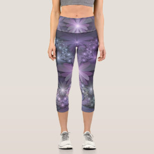 Bed of Flowers Trendy Shiny Abstract Fractal Art Capri Leggings