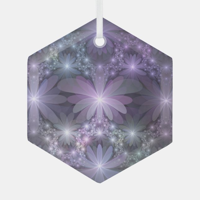 Bed of Flowers Trendy Shiny Abstract Fractal Art Glass Ornament (Front)