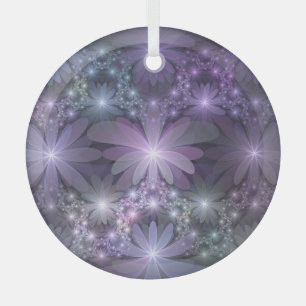 Bed of Flowers Trendy Shiny Abstract Fractal Art Glass Ornament