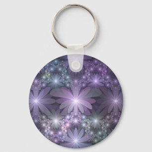 Bed of Flowers Trendy Shiny Abstract Fractal Art Keychain