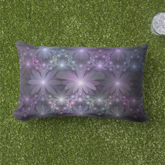 Bed of Flowers Trendy Shiny Abstract Fractal Art Lumbar Pillow (Grass)