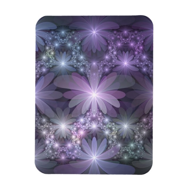 Bed of Flowers Trendy Shiny Abstract Fractal Art Magnet (Vertical)