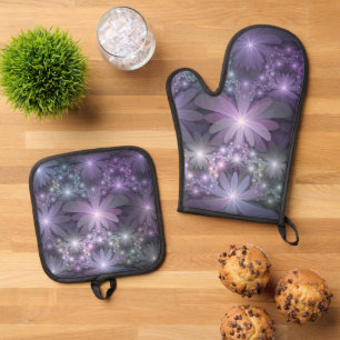 Bed of Flowers Trendy Shiny Abstract Fractal Art Oven Mitt & Pot Holder Set