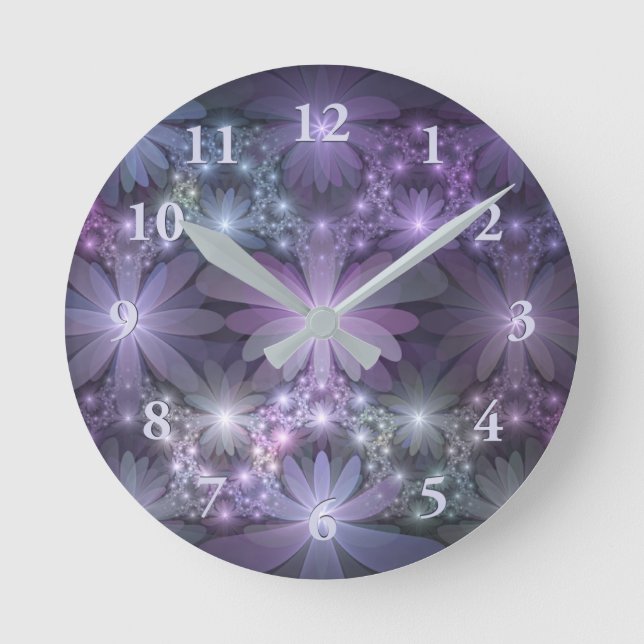 Bed of Flowers Trendy Shiny Abstract Fractal Art Round Clock (Front)