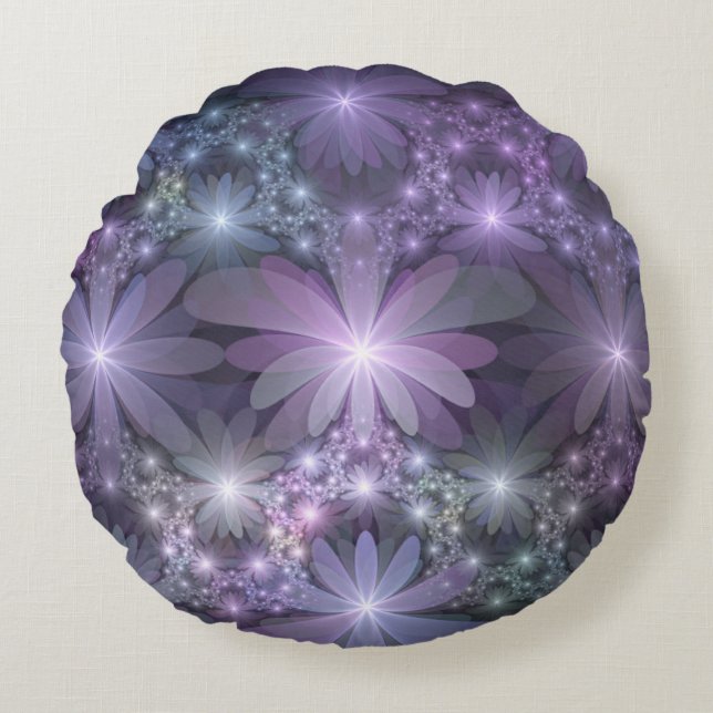 Bed of Flowers Trendy Shiny Abstract Fractal Art Round Pillow (Front)