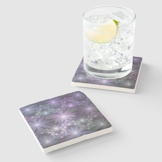 Bed of Flowers Trendy Shiny Abstract Fractal Art Stone Coaster (Side)