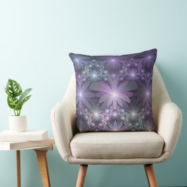 Bed of Flowers Trendy Shiny Abstract Fractal Art Throw Pillow (Chair)