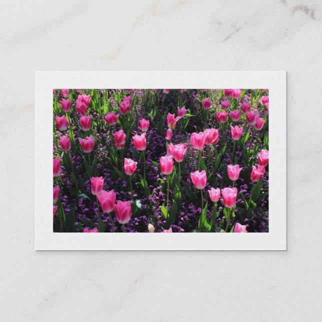 Bed of Pink Tulips (Bordered) Business Card (Front)