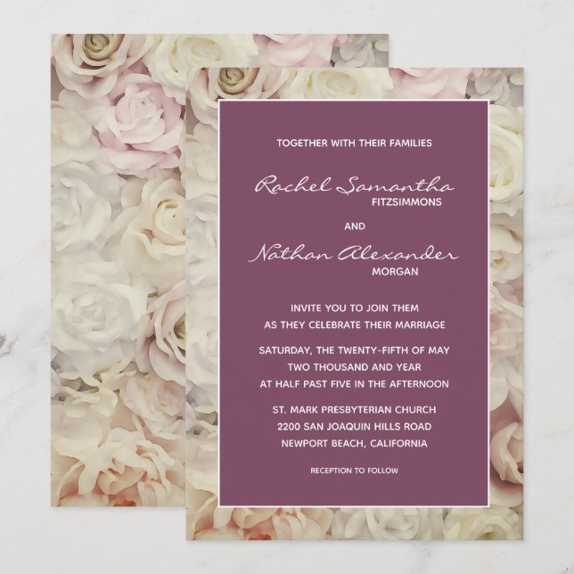 Bed of Roses & Amaranth Pink Wedding Invitations (Front/Back)