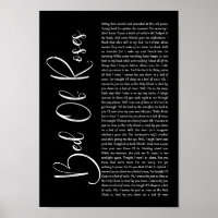 Bed Of Roses Black Script Song Lyric Print