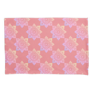 Bed Pillowcase with Boho Medallions on peach
