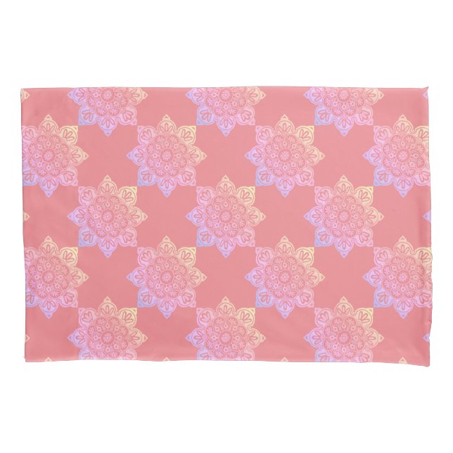 Bed Pillowcase with Boho Medallions on peach (Front)
