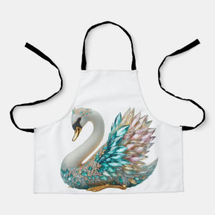 Bedazzled Diamond Swan Gold Crystal Bling Apron