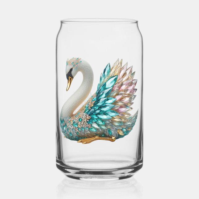 Bedazzled Diamond Swan Gold Crystal Bling Can Glass (Front)