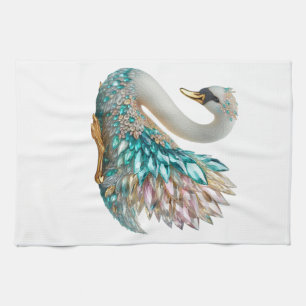 Bedazzled Diamond Swan Gold Crystal Bling Kitchen Towel