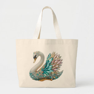 Bedazzled Diamond Swan Gold Crystal Bling Large Tote Bag