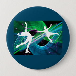 Bedazzled Figure Skaters Ice Skating 4 Inch Round Button